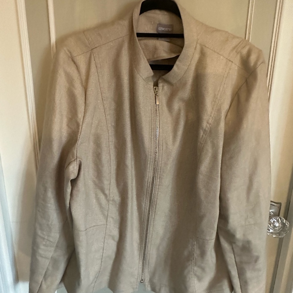Chico's Tan with gold Threads Women's Blazer - Picture 2 of 6